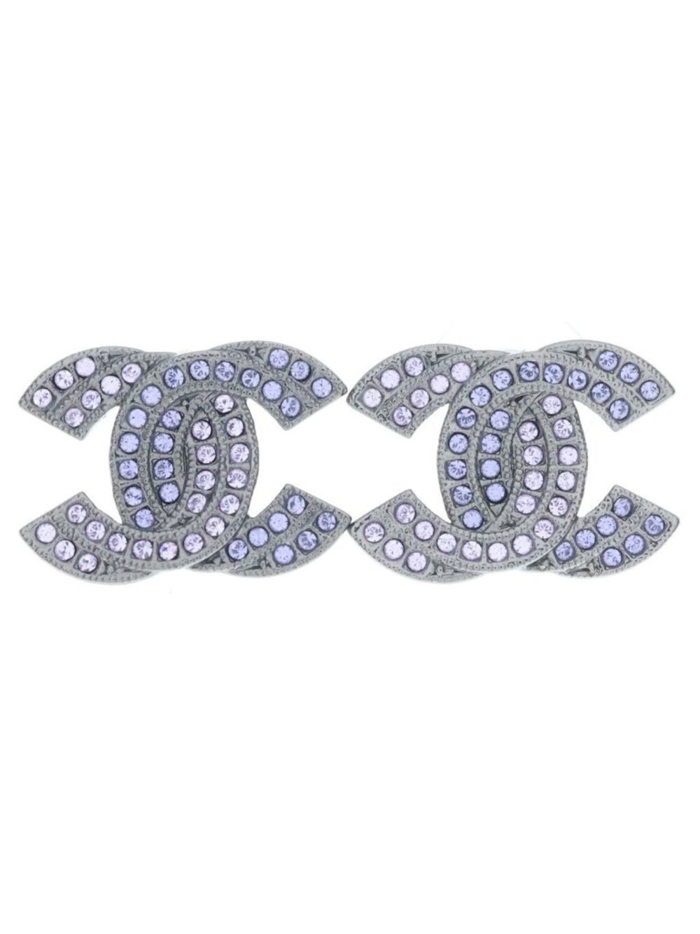 Chanel CC Logo Earrings Purple Silver Rhinestone